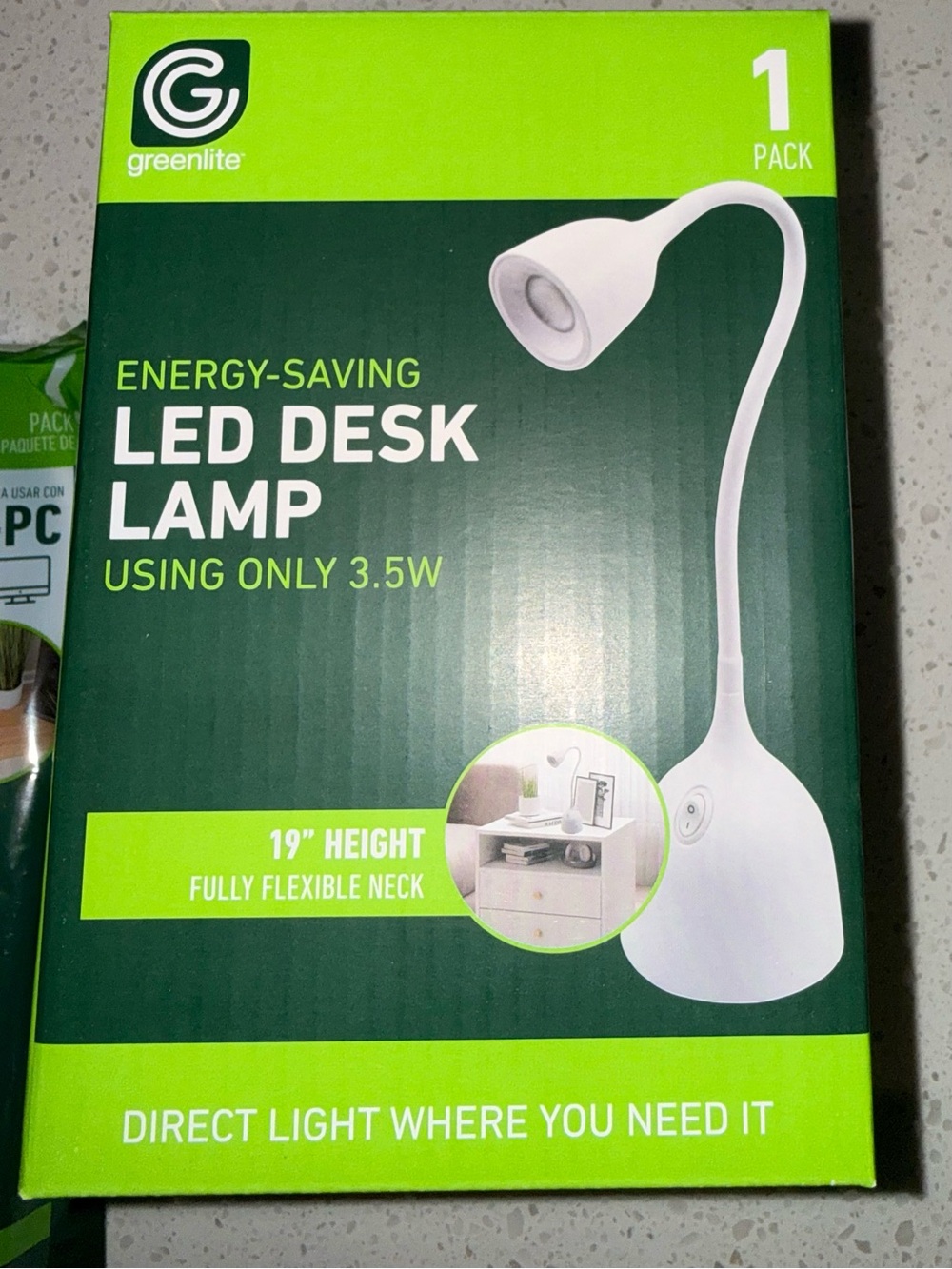 Greenlite White LED Desk Lamp 19” Flexible Neck 3.5W New in Box
